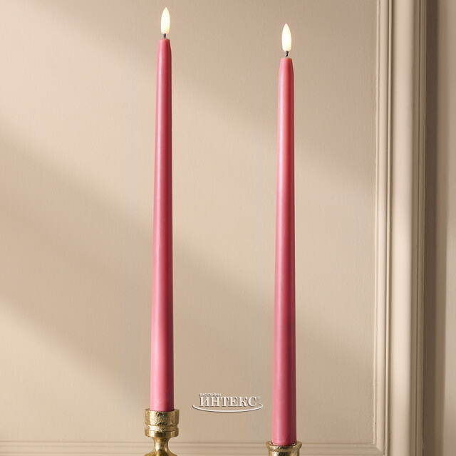 Столовая светодиодная свеча с имитацией пламени Romance 38 см розовая, 2 шт с пультом, таймер, на батарейках Koopman (Купман)