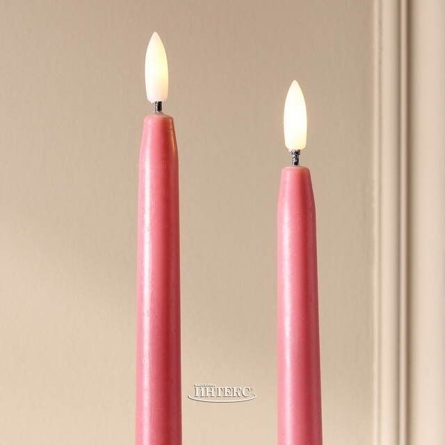 Столовая светодиодная свеча с имитацией пламени Romance 38 см розовая, 2 шт с пультом, таймер, на батарейках Koopman (Купман)