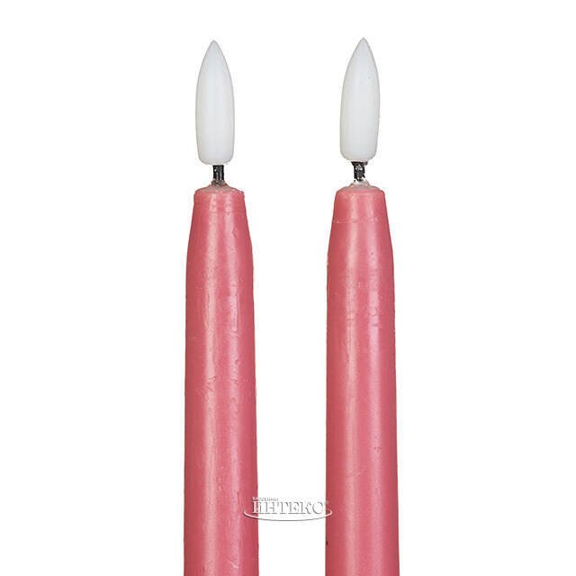Столовая светодиодная свеча с имитацией пламени Romance 38 см розовая, 2 шт с пультом, таймер, на батарейках Koopman (Купман)