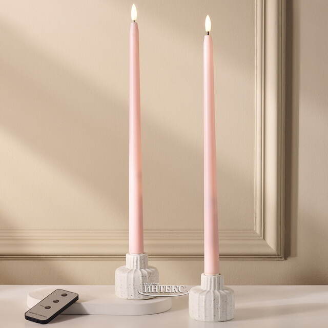 Столовая светодиодная свеча с имитацией пламени Romance 38 см светло-розовая, 2 шт с пультом, таймер, на батарейках Koopman (Купман)
