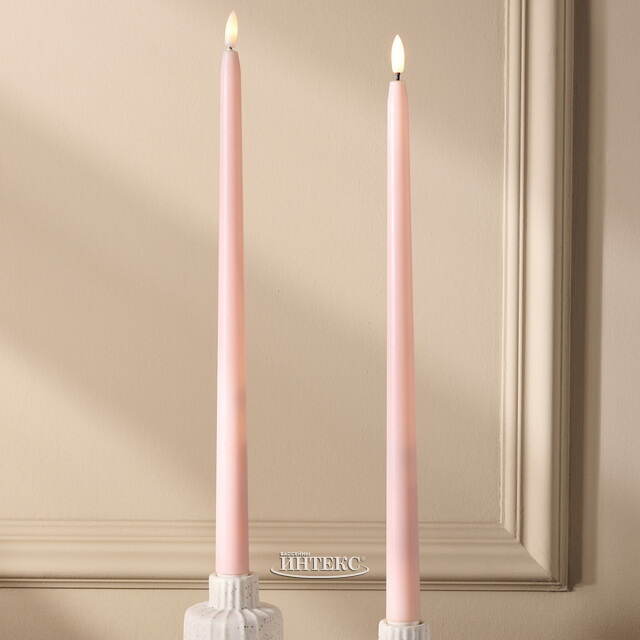 Столовая светодиодная свеча с имитацией пламени Romance 38 см светло-розовая, 2 шт с пультом, таймер, на батарейках Koopman (Купман)