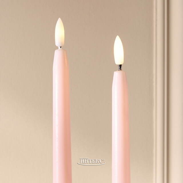 Столовая светодиодная свеча с имитацией пламени Romance 38 см светло-розовая, 2 шт с пультом, таймер, на батарейках Koopman (Купман)