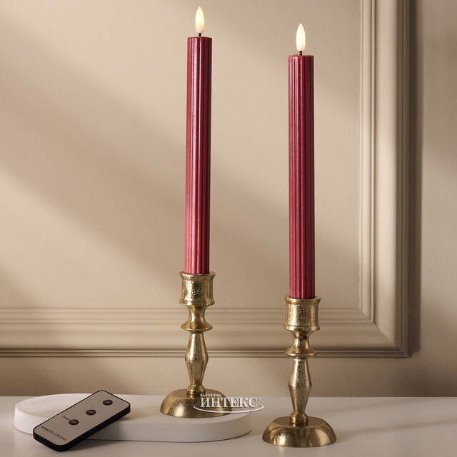 Столовая светодиодная свеча с имитацией пламени Softness 25 см бордовая, 2 шт с пультом, таймер, на батарейках Koopman (Купман)