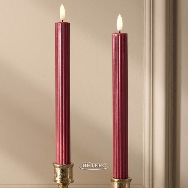 Столовая светодиодная свеча с имитацией пламени Softness 25 см бордовая, 2 шт с пультом, таймер, на батарейках Koopman (Купман)