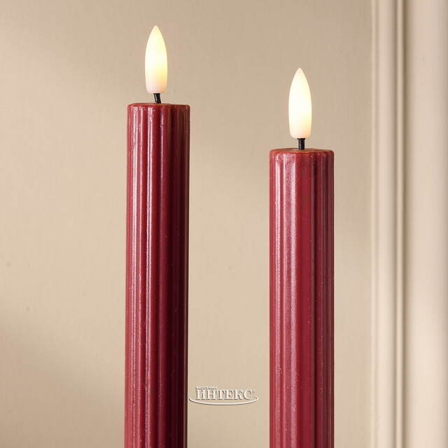 Столовая светодиодная свеча с имитацией пламени Softness 25 см бордовая, 2 шт с пультом, таймер, на батарейках Koopman (Купман)