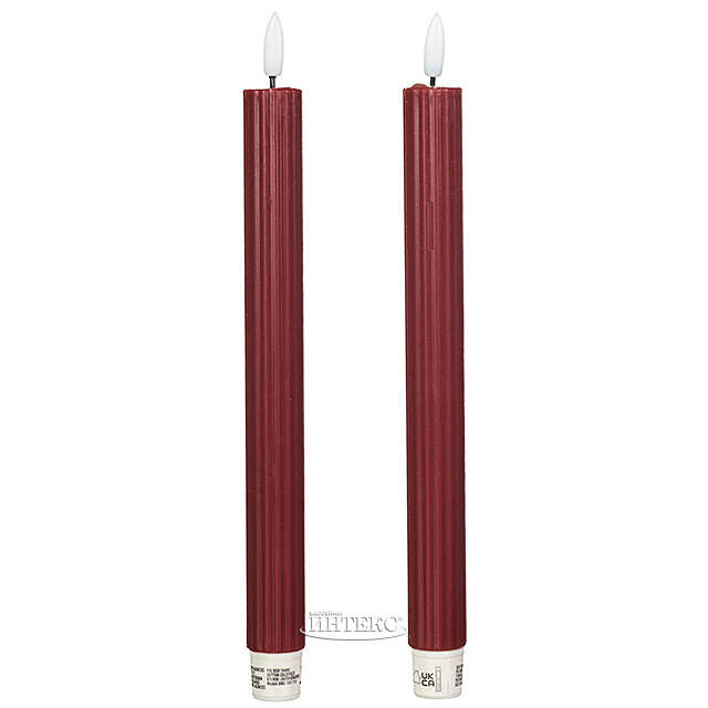 Столовая светодиодная свеча с имитацией пламени Softness 25 см бордовая, 2 шт с пультом, таймер, на батарейках Koopman (Купман)