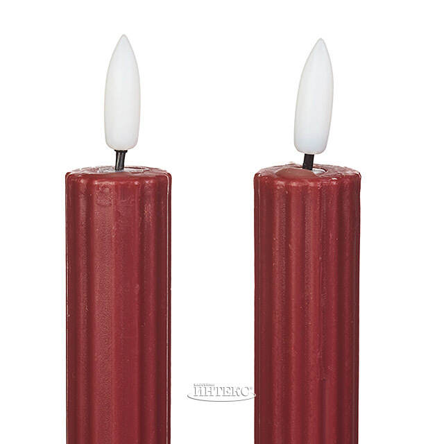Столовая светодиодная свеча с имитацией пламени Softness 25 см бордовая, 2 шт с пультом, таймер, на батарейках Koopman (Купман)