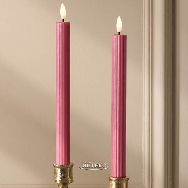 Столовая светодиодная свеча с имитацией пламени Softness 25 см розовая, 2 шт с пультом, таймер, на батарейках Koopman (Купман)