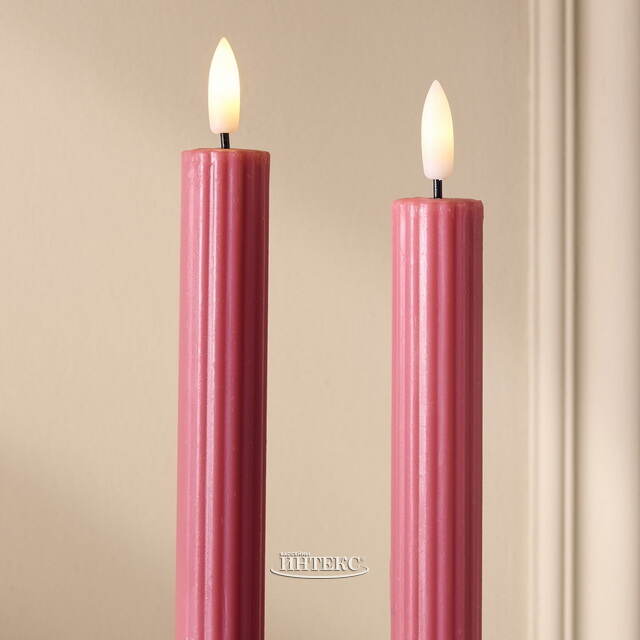Столовая светодиодная свеча с имитацией пламени Softness 25 см розовая, 2 шт с пультом, таймер, на батарейках Koopman (Купман)