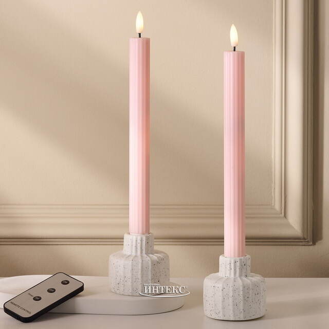 Столовая светодиодная свеча с имитацией пламени Softness 25 см светло-розовая, 2 шт с пультом, таймер, на батарейках Koopman (Купман)