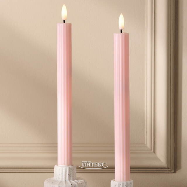 Столовая светодиодная свеча с имитацией пламени Softness 25 см светло-розовая, 2 шт с пультом, таймер, на батарейках Koopman (Купман)