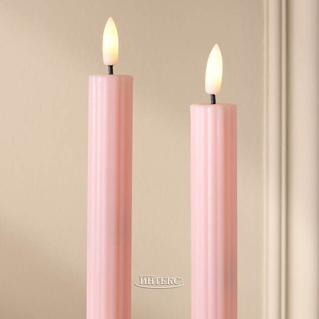 Столовая светодиодная свеча с имитацией пламени Softness 25 см светло-розовая, 2 шт с пультом, таймер, на батарейках Koopman (Купман)