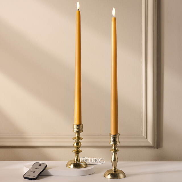 Столовая светодиодная свеча с имитацией пламени Romance 38 см желтая, 2 шт с пультом, таймер, на батарейках Koopman (Купман)