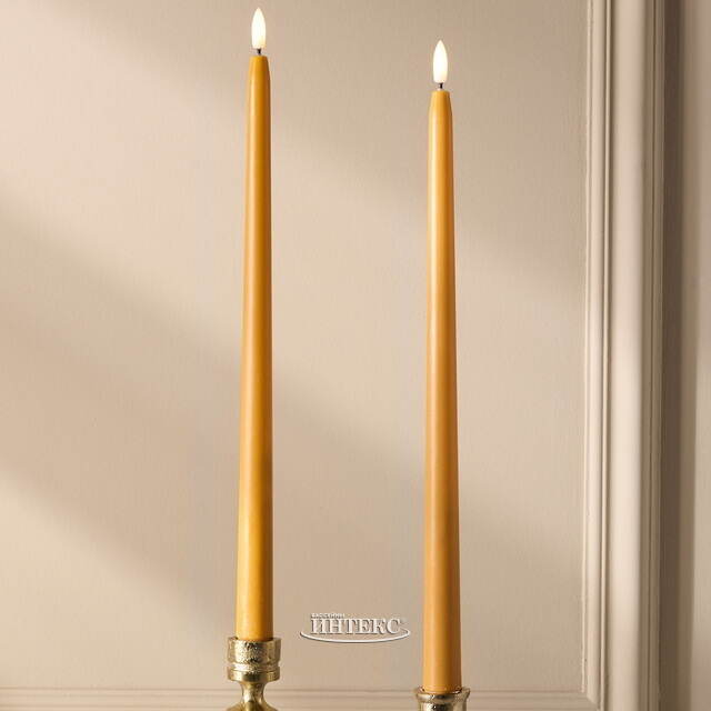 Столовая светодиодная свеча с имитацией пламени Romance 38 см желтая, 2 шт с пультом, таймер, на батарейках Koopman (Купман)