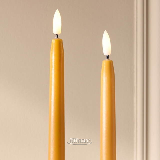 Столовая светодиодная свеча с имитацией пламени Romance 38 см желтая, 2 шт с пультом, таймер, на батарейках Koopman (Купман)