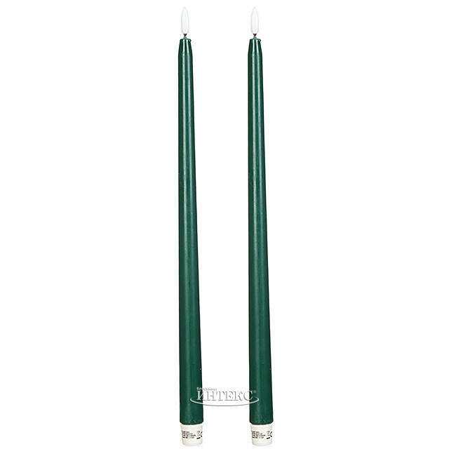Столовая светодиодная свеча с имитацией пламени Romance 38 см темно-зеленая, 2 шт с пультом, таймер, на батарейках Koopman (Купман)