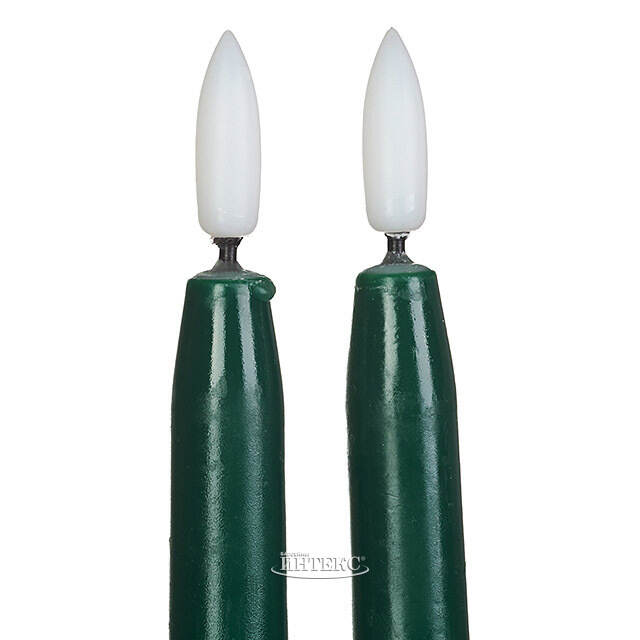 Столовая светодиодная свеча с имитацией пламени Romance 38 см темно-зеленая, 2 шт с пультом, таймер, на батарейках Koopman (Купман)