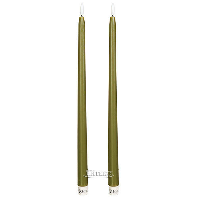 Столовая светодиодная свеча с имитацией пламени Романтика 38 см оливковая, 2 шт с пультом, таймер, на батарейках Koopman (Купман)