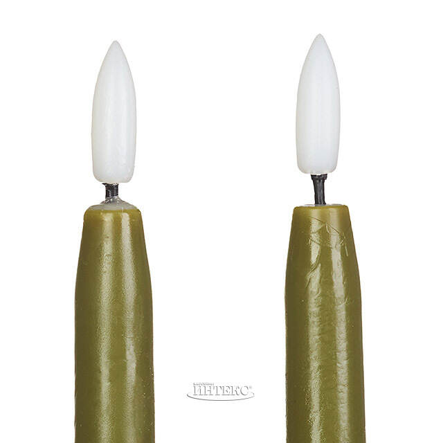 Столовая светодиодная свеча с имитацией пламени Романтика 38 см оливковая, 2 шт с пультом, таймер, на батарейках Koopman (Купман)