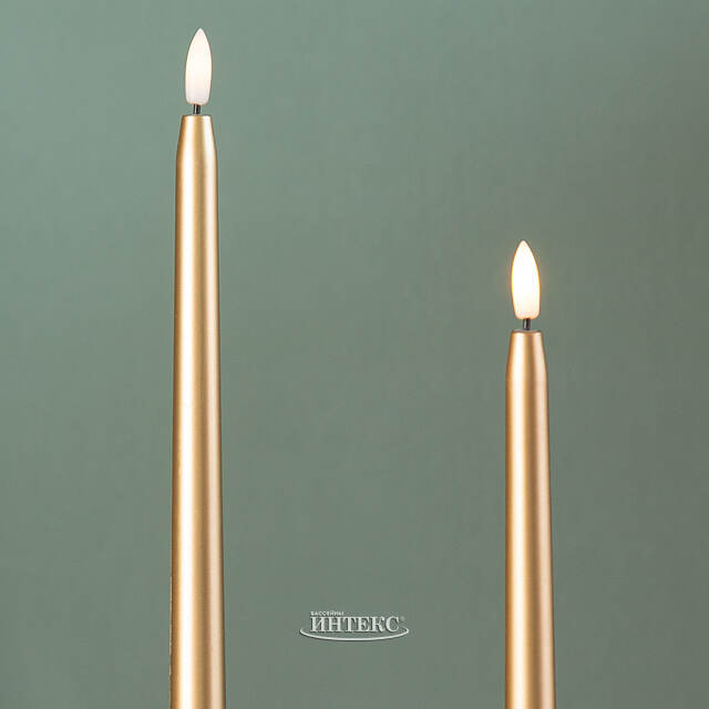 Столовая светодиодная свеча с имитацией пламени Romance 38 см золотая, 2 шт с пультом, таймер, на батарейках Koopman (Купман)