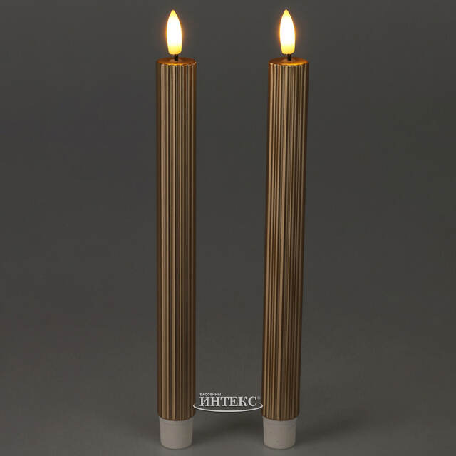 Столовая светодиодная свеча с имитацией пламени Softness 25 см золотая, 2 шт с пультом, таймер, на батарейках Koopman (Купман)