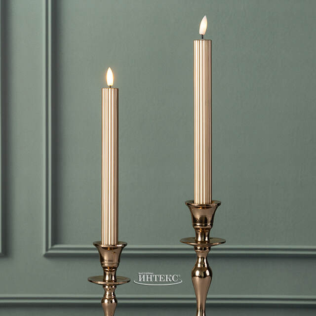 Столовая светодиодная свеча с имитацией пламени Softness 25 см золотая, 2 шт с пультом, таймер, на батарейках Koopman (Купман)