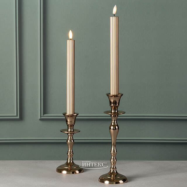 Столовая светодиодная свеча с имитацией пламени Softness 25 см золотая, 2 шт с пультом, таймер, на батарейках Koopman (Купман)