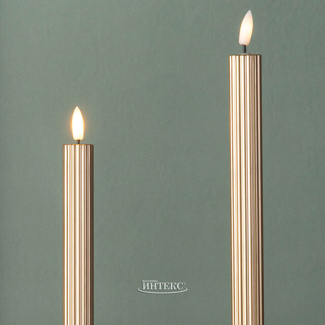 Столовая светодиодная свеча с имитацией пламени Softness 25 см золотая, 2 шт с пультом, таймер, на батарейках Koopman (Купман)