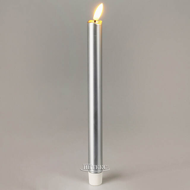 Столовая светодиодная свеча с имитацией пламени Sunrise 25 см серебряная, 2 шт с пультом, таймер, на батарейках Koopman (Купман)