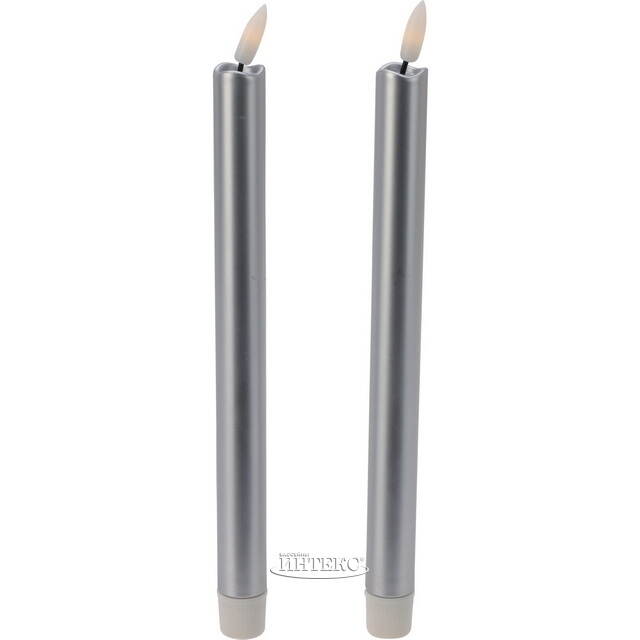 Столовая светодиодная свеча с имитацией пламени Sunrise 25 см серебряная, 2 шт с пультом, таймер, на батарейках Koopman (Купман)