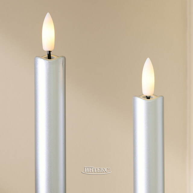 Столовая светодиодная свеча с имитацией пламени Sunrise 25 см серебряная, 2 шт с пультом, таймер, на батарейках Koopman (Купман)