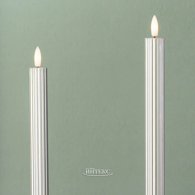 Столовая светодиодная свеча с имитацией пламени Softness 25 см серебряная, 2 шт с пультом, таймер, на батарейках Koopman (Купман)