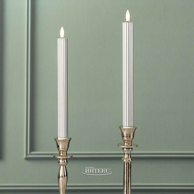 Столовая светодиодная свеча с имитацией пламени Softness 25 см серебряная, 2 шт с пультом, таймер, на батарейках Koopman (Купман)