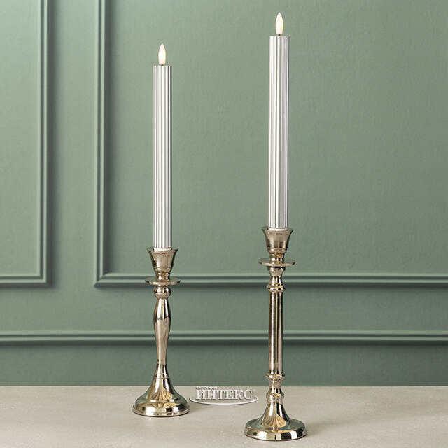 Столовая светодиодная свеча с имитацией пламени Softness 25 см серебряная, 2 шт с пультом, таймер, на батарейках Koopman (Купман)