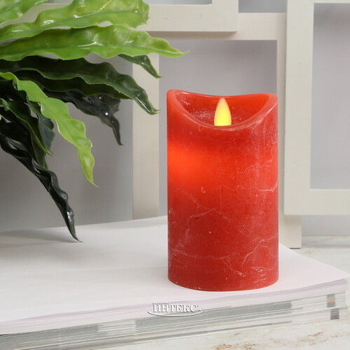 Светильник свеча восковая Живое Пламя 12.5*7.5 см, красная, на батарейках Koopman