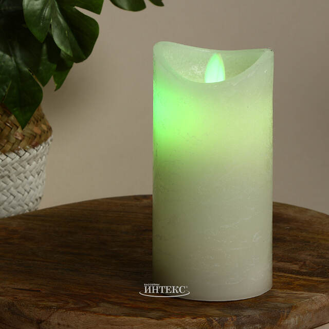 Светодиодная восковая свеча Живое Пламя RGB 15*7.5 см, белая, на батарейках Koopman