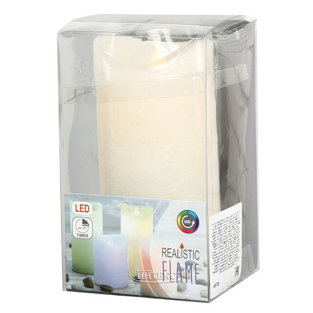 Светодиодная восковая свеча Живое Пламя RGB 15*7.5 см, белая, на батарейках Koopman
