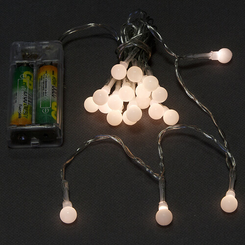 Электрогирлянда Шарики на батарейке 2 м, 20 теплых белых LED ламп, прозрачный ПВХ, IP20 Koopman