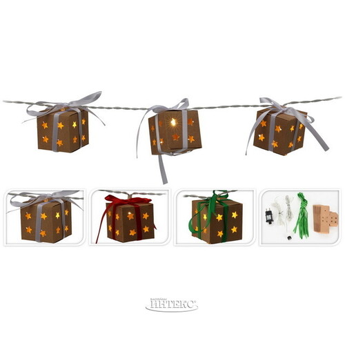 Светодиодная гирлянда Сделай сам - Новогодние подарки, 10 теплых белых LED ламп, на батарейках Koopman