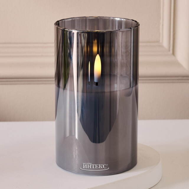 Светодиодная свеча с имитацией пламени Тотнес 12.5 см дымчатая, стекло, на батарейках, таймер Koopman (Купман)