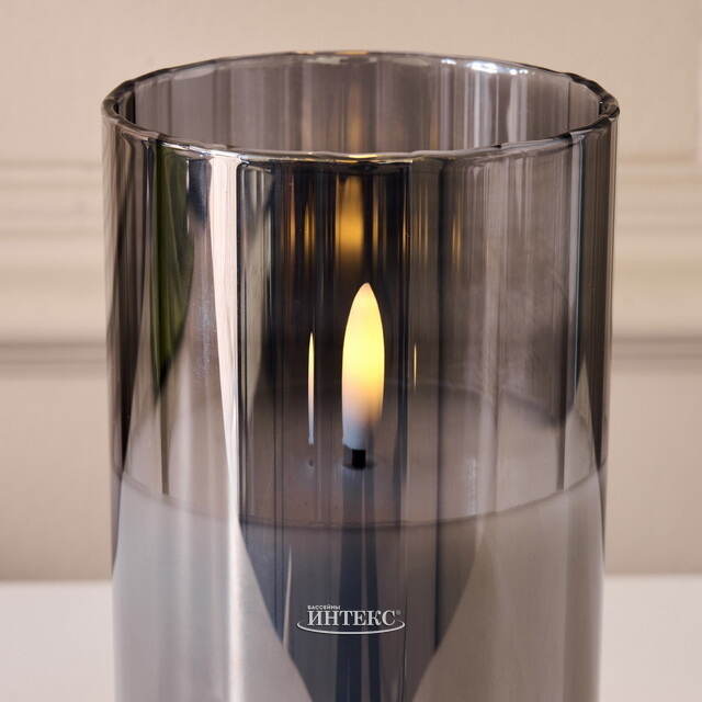 Светодиодная свеча с имитацией пламени Тотнес 12.5 см дымчатая, стекло, на батарейках, таймер Koopman (Купман)