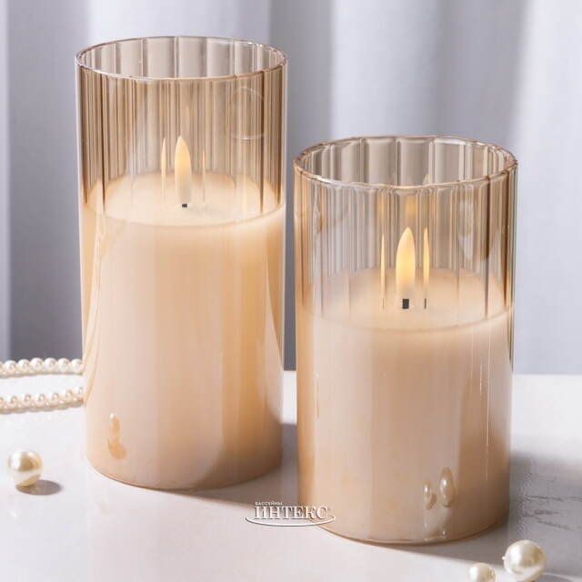 Светодиодная свеча с имитацией пламени Тотнес 12.5 см янтарная, стекло, на батарейках, таймер Koopman (Купман)