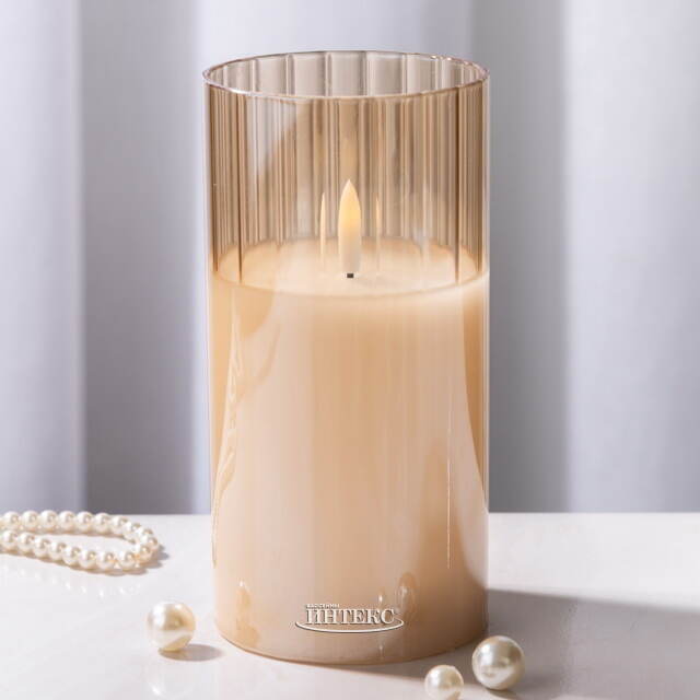 Светодиодная свеча с имитацией пламени Тотнес 15 см янтарная, стекло, на батарейках, таймер Koopman (Купман)