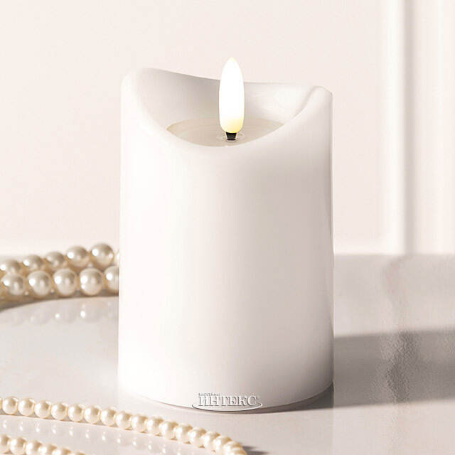 Светодиодная свеча с имитацией пламени Кертон 10 см, белая восковая, на батарейках, таймер Koopman (Купман)