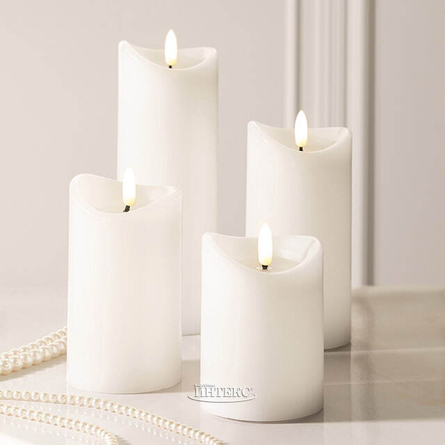 Светодиодная свеча с имитацией пламени Кертон 15 см, белая восковая, на батарейках, таймер Koopman (Купман)