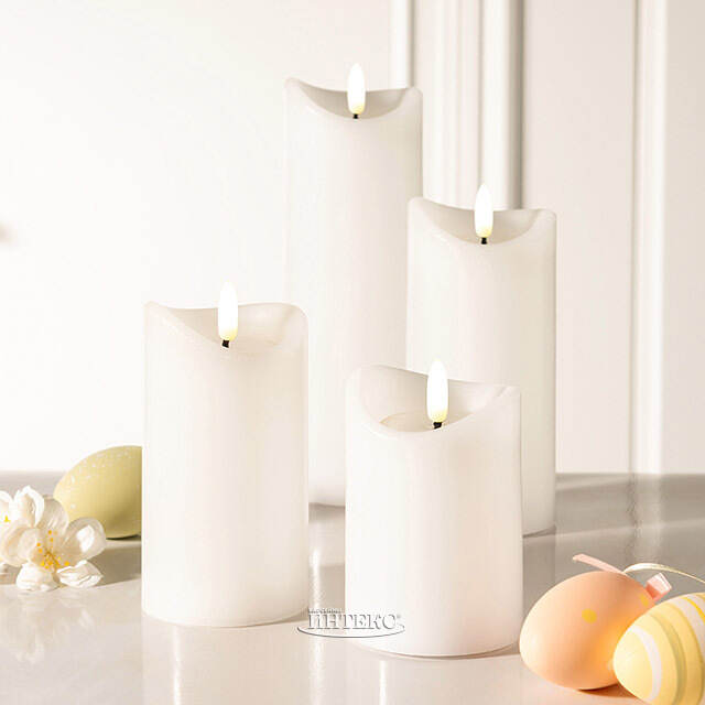 Светодиодная свеча с имитацией пламени Кертон 15 см, белая восковая, на батарейках, таймер Koopman (Купман)