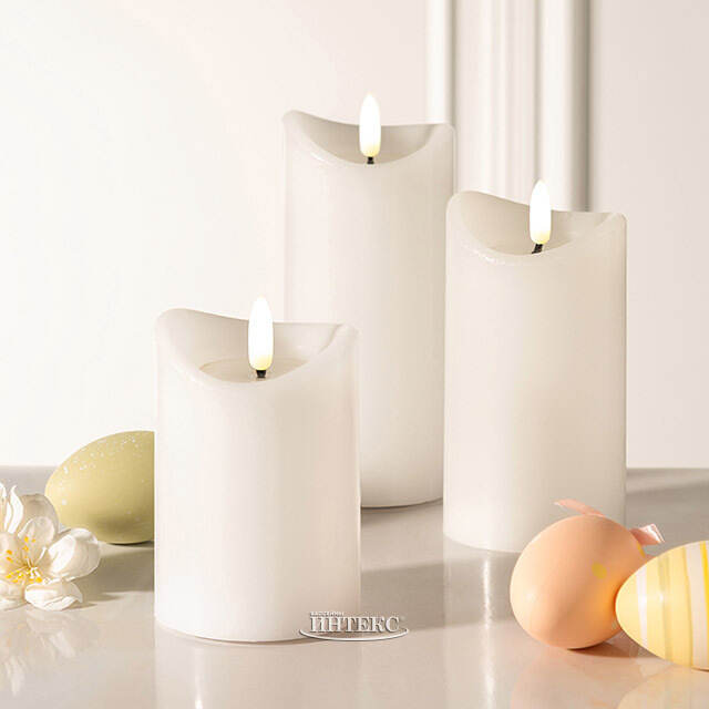 Светодиодная свеча с имитацией пламени Кертон 15 см, белая восковая, на батарейках, таймер Koopman (Купман)