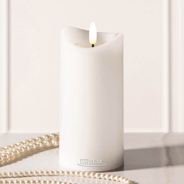 Светодиодная свеча с имитацией пламени Кертон 15 см, белая восковая, на батарейках, таймер Koopman (Купман)