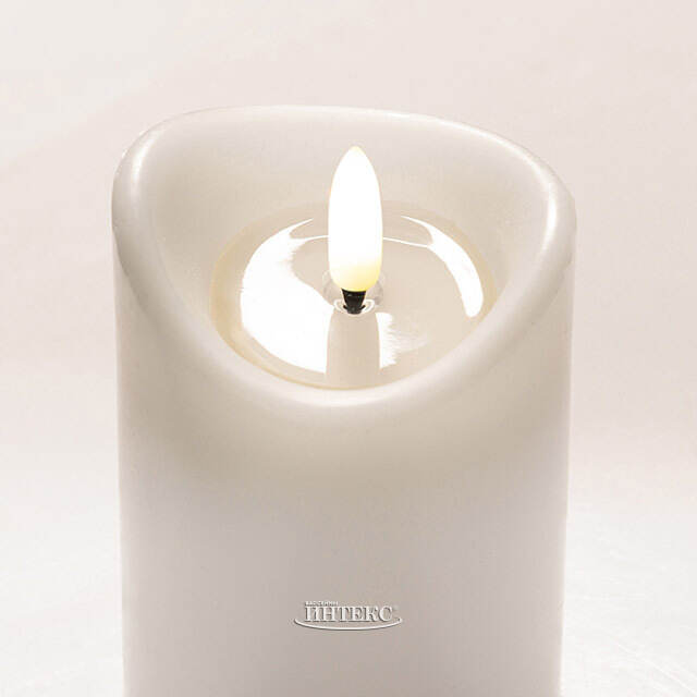 Светодиодная свеча с имитацией пламени Кертон 20 см, белая восковая, на батарейках, таймер Koopman (Купман)