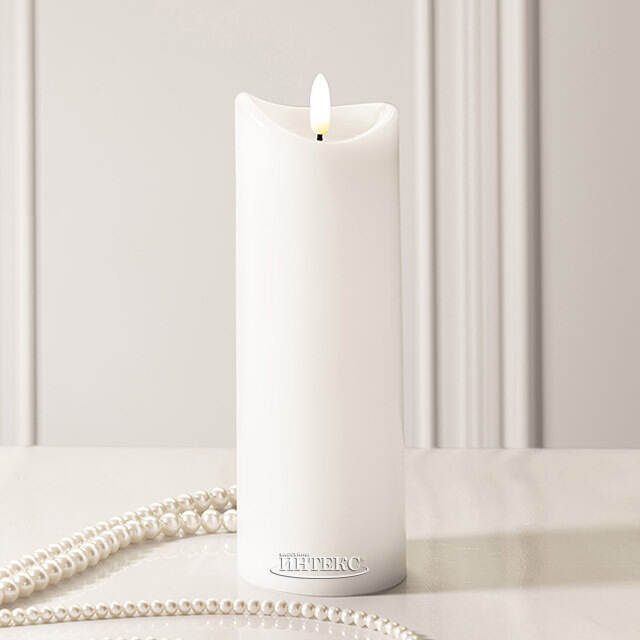 Светодиодная свеча с имитацией пламени Кертон 20 см, белая восковая, на батарейках, таймер Koopman (Купман)